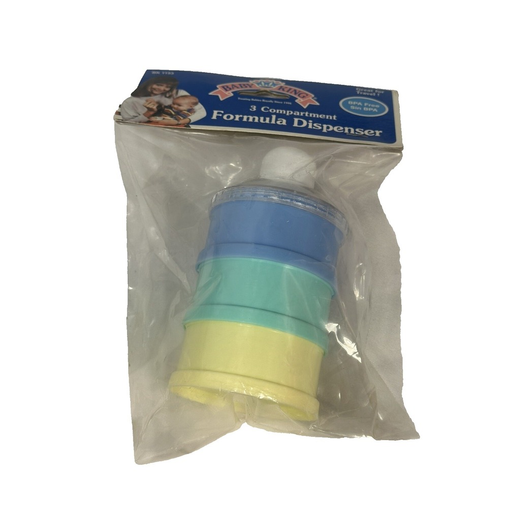 BABY KING formula dispenser 3 compartment BPA free travel blue green yellow VTG
